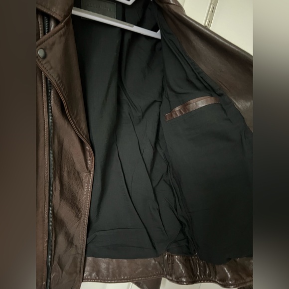 AllSaints VOLTAIRE BIKER Brown 100% Lamb Leather Jacket - Size Medium - Picture 7 of 11